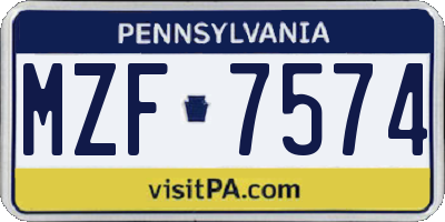 PA license plate MZF7574