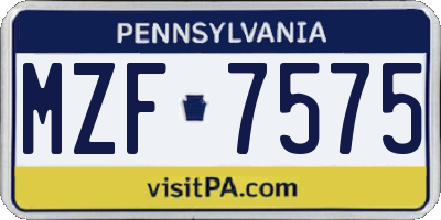 PA license plate MZF7575