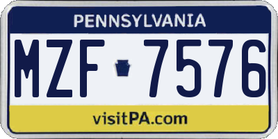 PA license plate MZF7576