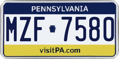 PA license plate MZF7580