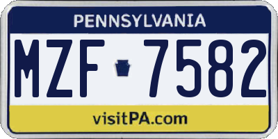 PA license plate MZF7582