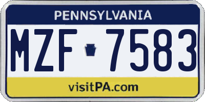 PA license plate MZF7583