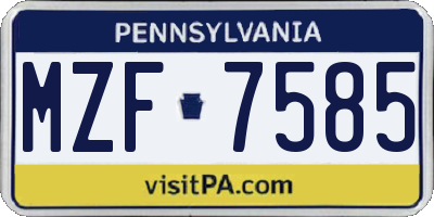 PA license plate MZF7585
