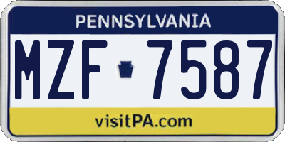 PA license plate MZF7587