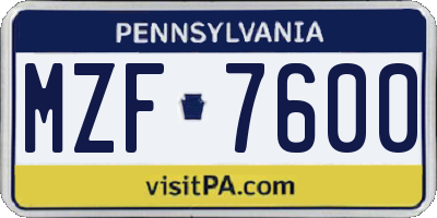 PA license plate MZF7600