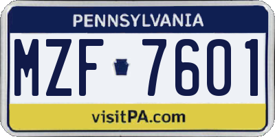 PA license plate MZF7601