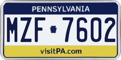 PA license plate MZF7602