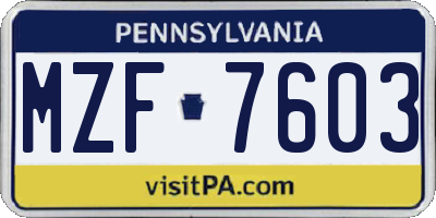 PA license plate MZF7603