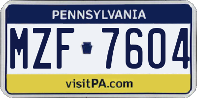 PA license plate MZF7604