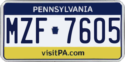 PA license plate MZF7605