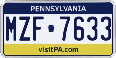 PA license plate MZF7633