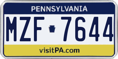 PA license plate MZF7644
