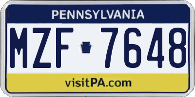 PA license plate MZF7648