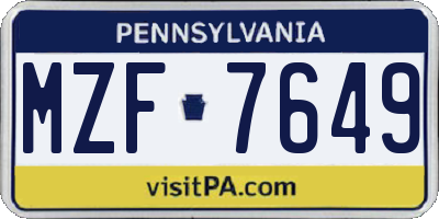PA license plate MZF7649
