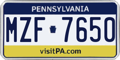 PA license plate MZF7650