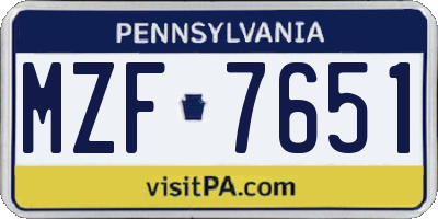 PA license plate MZF7651