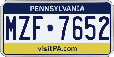 PA license plate MZF7652