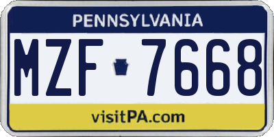 PA license plate MZF7668