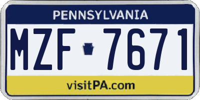 PA license plate MZF7671