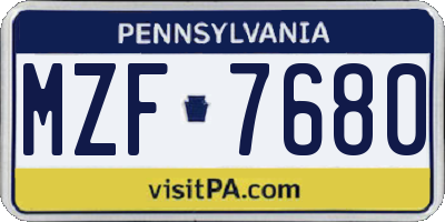 PA license plate MZF7680