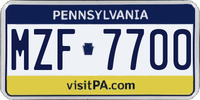 PA license plate MZF7700