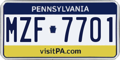 PA license plate MZF7701