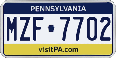 PA license plate MZF7702
