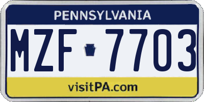 PA license plate MZF7703