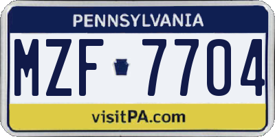 PA license plate MZF7704
