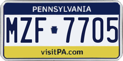 PA license plate MZF7705