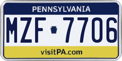 PA license plate MZF7706