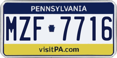 PA license plate MZF7716