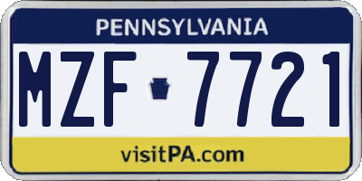 PA license plate MZF7721