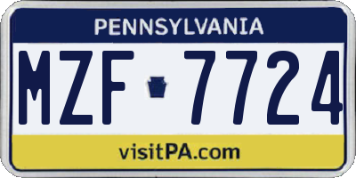 PA license plate MZF7724