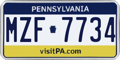 PA license plate MZF7734
