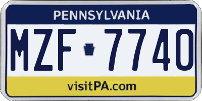 PA license plate MZF7740