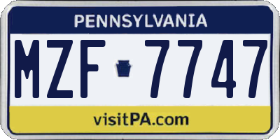 PA license plate MZF7747