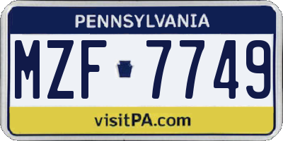 PA license plate MZF7749