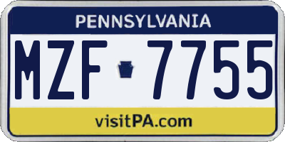 PA license plate MZF7755