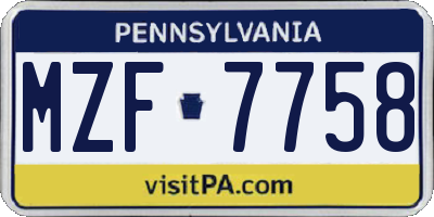 PA license plate MZF7758