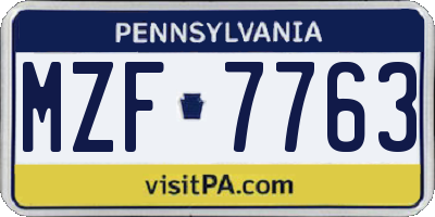 PA license plate MZF7763