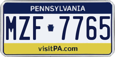 PA license plate MZF7765