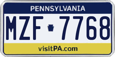 PA license plate MZF7768