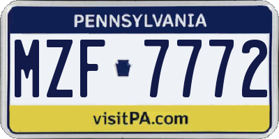PA license plate MZF7772