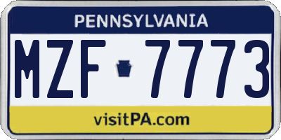 PA license plate MZF7773