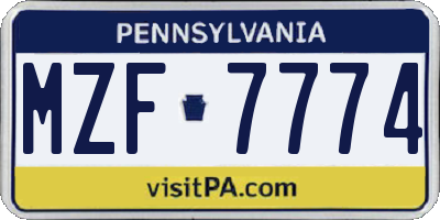 PA license plate MZF7774