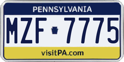 PA license plate MZF7775