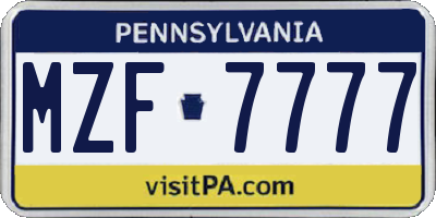PA license plate MZF7777