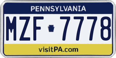 PA license plate MZF7778