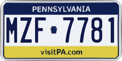 PA license plate MZF7781